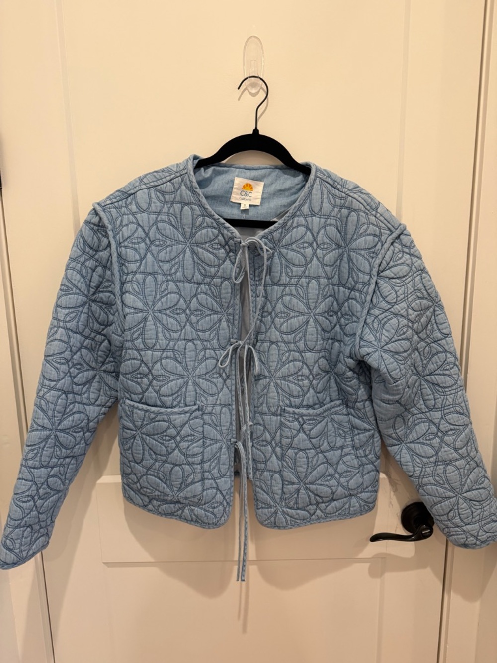 C&C California Light Blue Quilted Tie-Front Jacket - Picture 8 of 9
